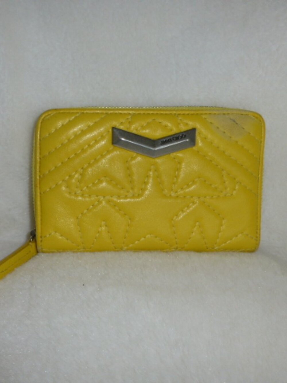 JIMMY CHOO Yellow Star-shaped Stitch Quilted Zip Around Zippy Wallet